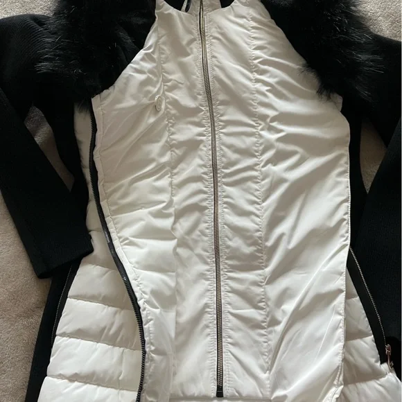 Women's Calvin Klein Black and White Fur Collar Jacket - Picture 4 of 5